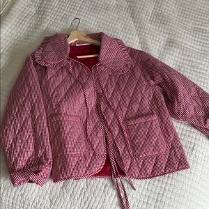 Red Gingham Peterson Collar Tie Quilted Jacket
